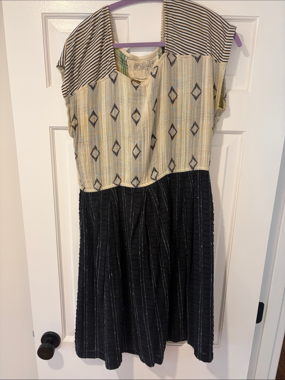 Ace & Jig Black and Cream Mixed-Pattern Casual Dress